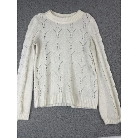 GAP Sweater Womens medium ivory eyelet Knit wool blend‎ crew neck - Picture 1 of 7